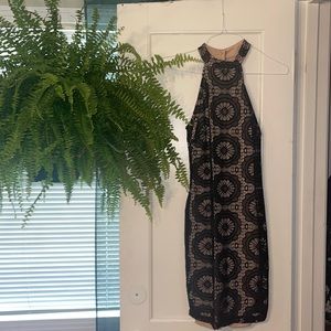 Black lace mini dress with choker neckline